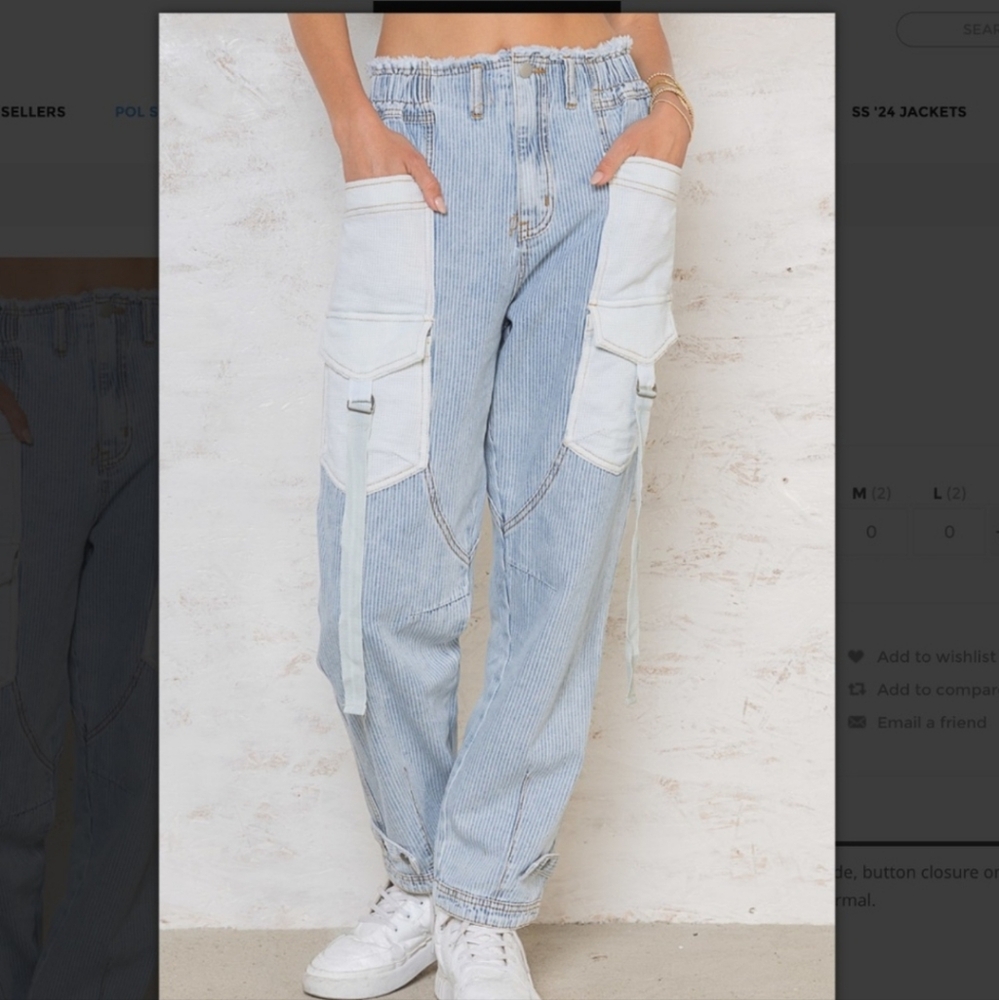 POL Striped Denim Cargo Jeans Women's Utility Pant